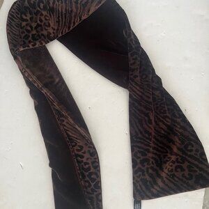 Brown Velvet Leopard Embroidered Scarf